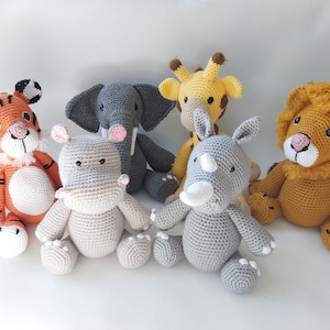 Safari Stuffed animals - Jungle Crochet Amigurumi Stuffed Toys - Zoo Animals - giraffe - hippo - safari amigurumi - crochet jungle animals -