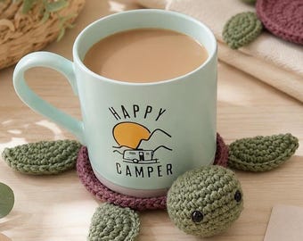 Sea Turtle Coaster Set, Handmade Crochet Turtle Coasters, Beach House Decor, Ocean Lover Gift, Coastal Home Decor