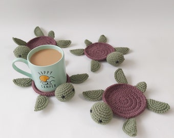 Crochet Turtle Coasters - Amigurumi sea turtle coasters