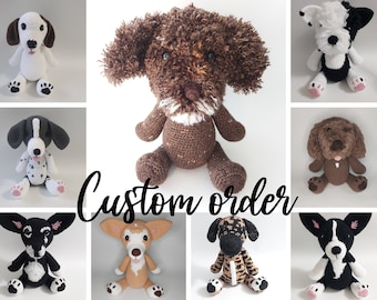 Gepersonaliseerde knuffelhond - huisdier gedenkteken - knuffeldier - amigurumi-hond - inrichting kinderkamer - babyshower - zintuiglijk speelgoed - knuffeldier