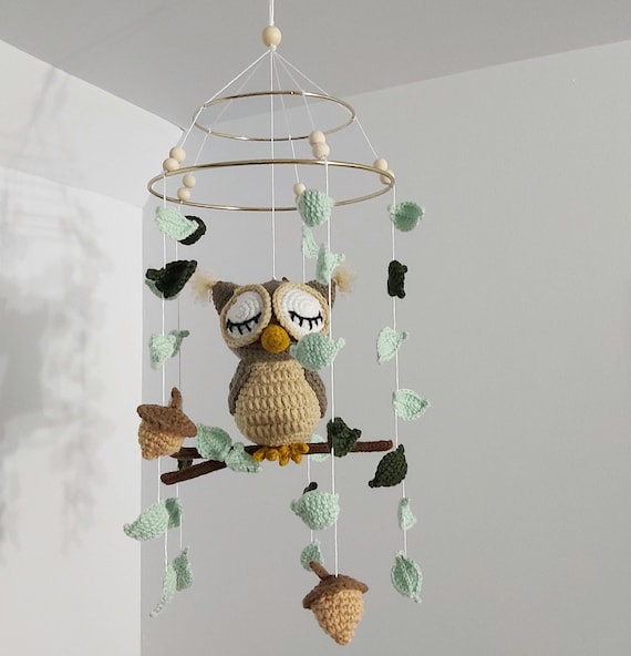 Owl Forest Mobile for Nursery Room Leaves and Bird Hanging Mobile  Nursery Decor