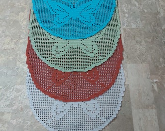 Handmade Crochet Table Runner – Butterfly & Rose Design, Fillet Crochet, Premium Cotton Blend, Heirloom Quality