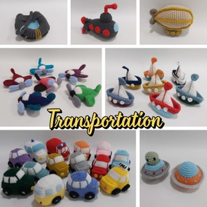 Trains, planes and automobilea stuffed toys - transportation toys - submarine - car - airplane - UFO - blimp - airplanes - vehicle toys