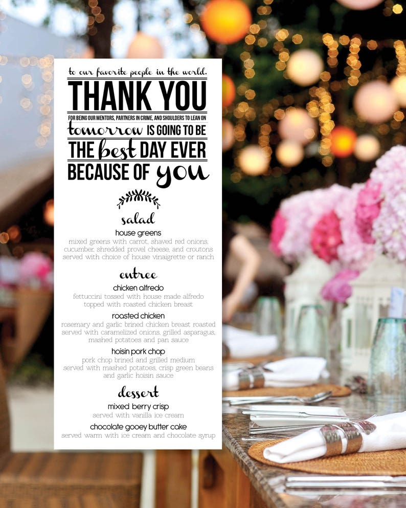 Modern Thank You Rehearsal Dinner Menu image 1