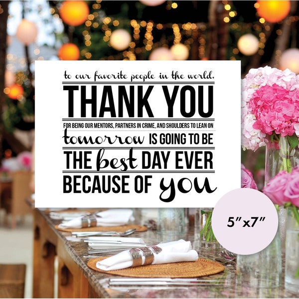 Rehearsal Dinner Thank You Place Card 5x7 Printable (Instant Download)