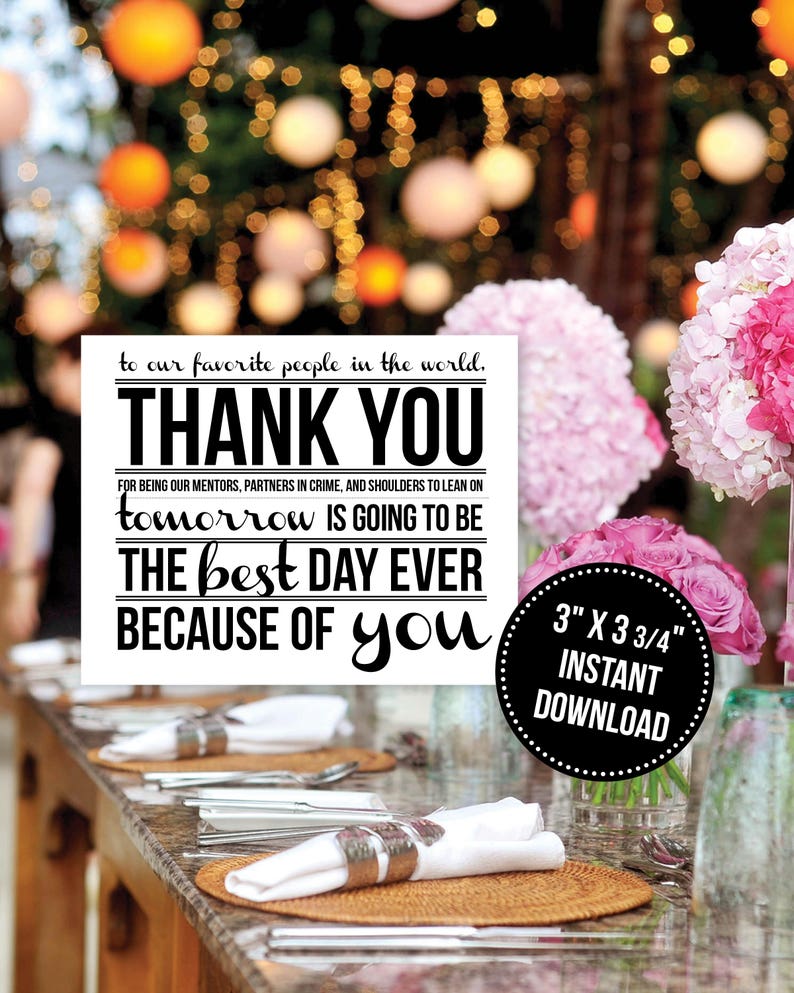 Rehearsal Dinner Thank You Place Card Printable Instant Etsy