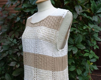 Vintage cotton knitwear; White & Beige sleeveless top size S/M