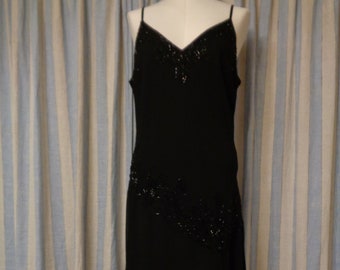 Black beaded dress JMD vintage evening dress size M/L; Sleeveless strap dress