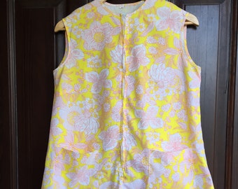 60s Vintage super mini dress, zipper closure cotton dress size S/M