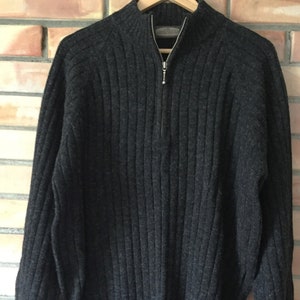 Vintage Knitwear Green DUCK Dark gray 70% Wool sweater size L