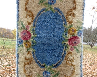 Swedish vintage Wool Rya Rug 29"x 51"  Floor rug 74cm x 130cm