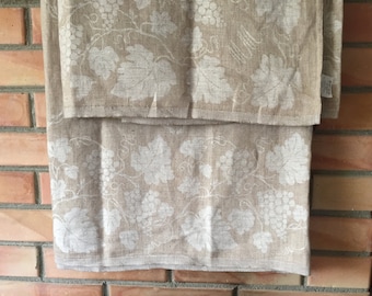 Swedish vintage linen tablecloth 57"x 75" Latte color Damask table cloth with Grape pattern. Classic dinner tablecloth