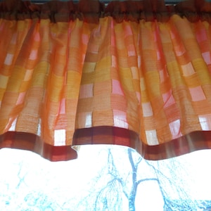Vintage curtain valance H18"x W98" Dark Yellow & Orange curtain with woven check pattern; Kitchen curtain