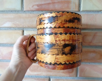H6", Dia 6"/ 15cm handgearbeiteter Birkenrindenkorb; Schwedischer Vintage Birch Bark Behälter; Rustikales Wohndekor; Antiker Korb mit Deckel