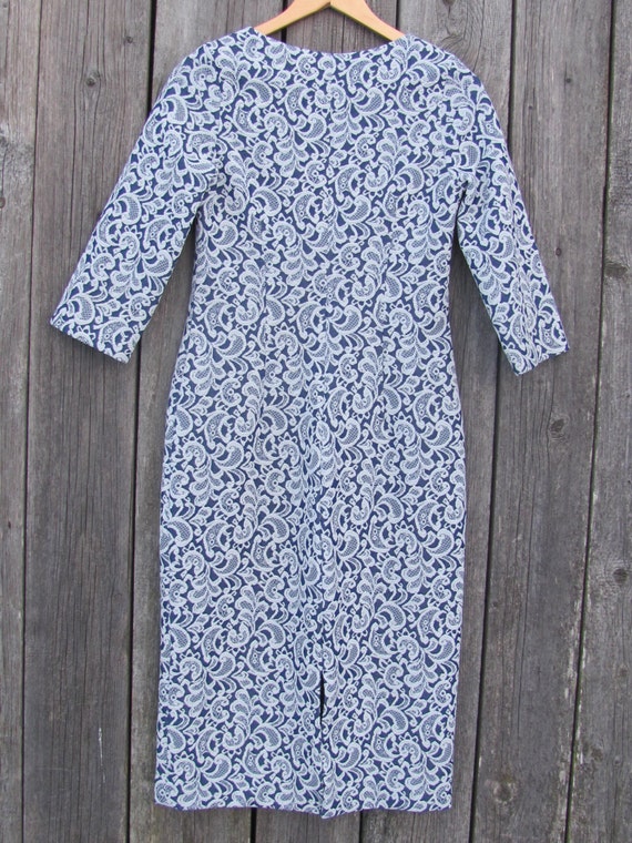 90s Vintage tailored dress size S / M; Blue & Lig… - image 4