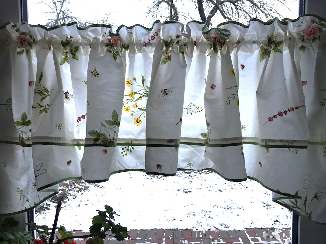 Vintage Kitchen Curtain H22x W85, Kinnamark Curtain With Botanical