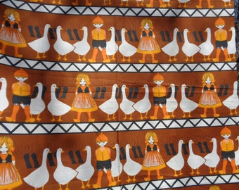 Swedish vintage curtain panel W35"x L54" featuring Kids & Geese. Mid Century curtain