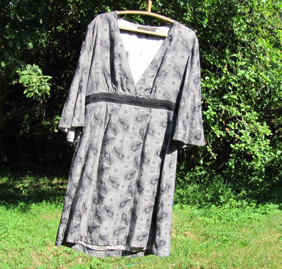 Vintage Pure Silk Dress; Gray & Black Silk Dress … - image 4