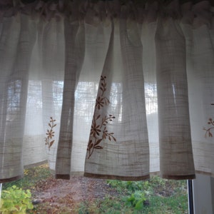 Kitchen curtain H21"x W100" Neutral white / beige curtain with embroidery