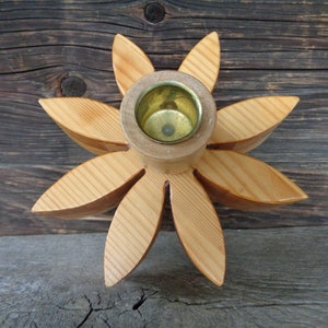 Vintage natural wood candlestick holder