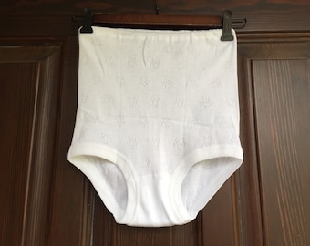Unworn vintage white cotton breathable high rise briefs size XS, Swedish retro lingerie panties