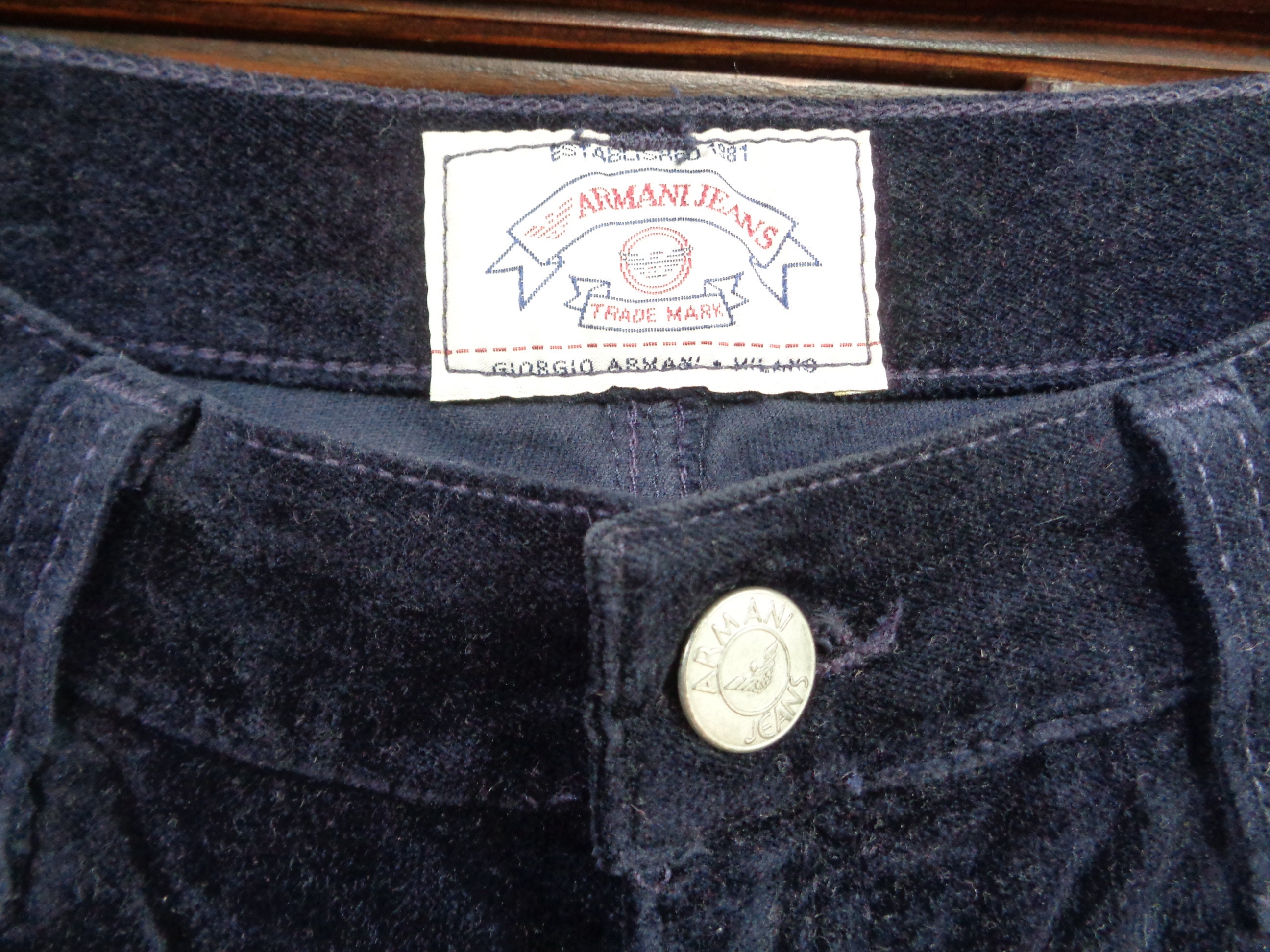 Navy Cotton Velvet Armani Jaens Size 33. Waist 29/ Hip - Etsy