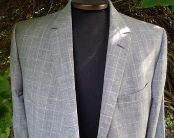 Swedish Vintage Jacket size XL;  SIR of Sweden Darby Suit Jacket; 2 Btn Gray Plaid Wool & Linen Jacket; Classic Men's Jacket Chest 46"