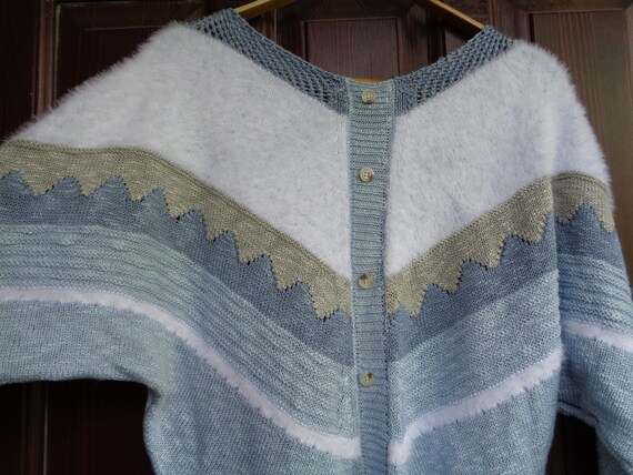 80s Vintage Knitwear Light Blue Sweater; Bat Slee… - image 4