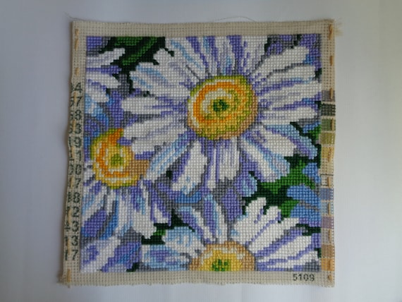 Unused Vintage Canvas With Cross Stitch Embroidery, Square