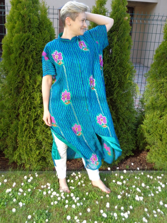 Vintage Kaftan Dress, Vivid Ethnic Handmade Dress With Flowers & Sequins - Etsy UK Vintage Kaftan Dress, Vivid Ethnic Handmade Dress With Flowers & Sequins - Etsy UK
