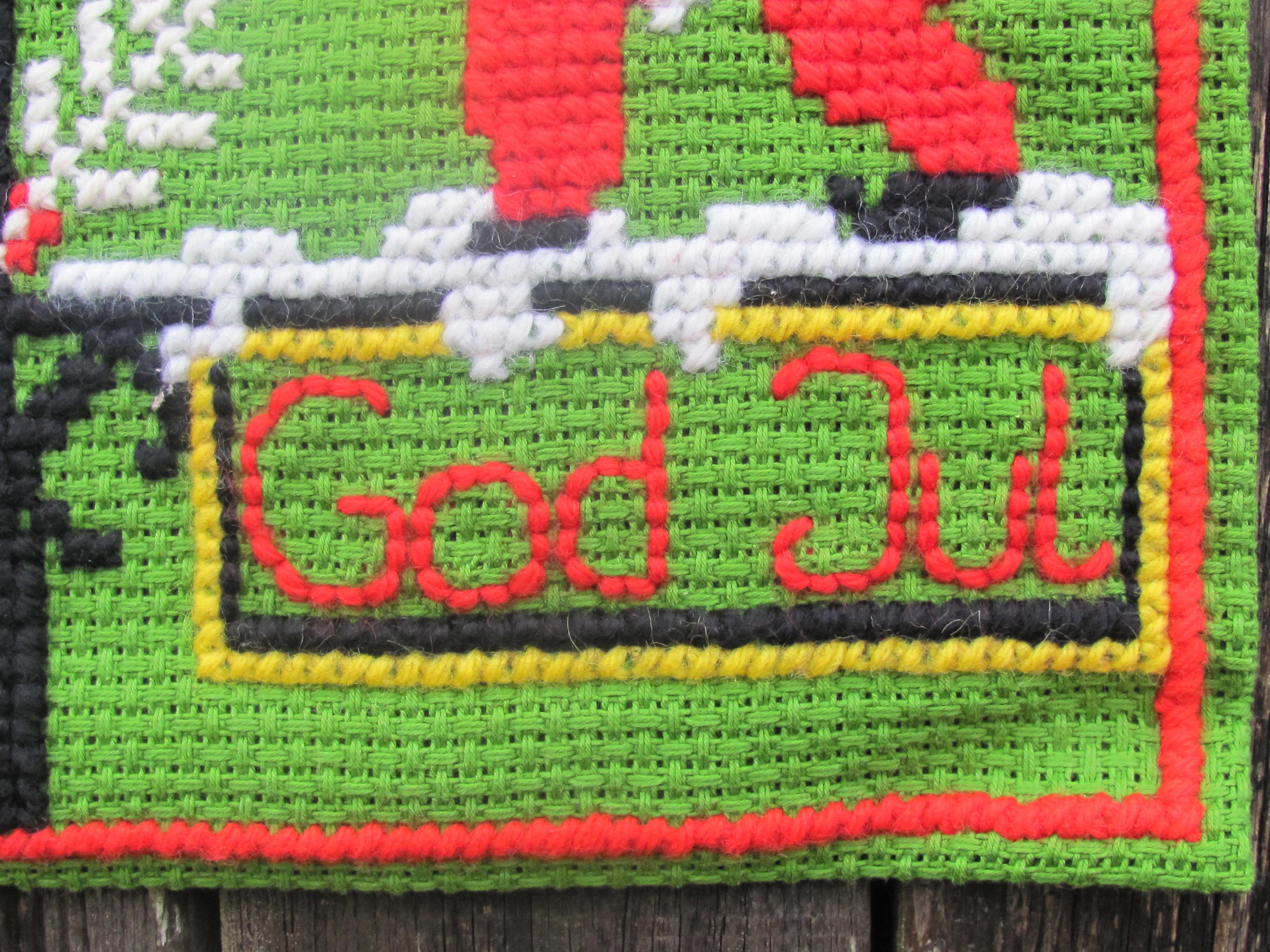 Swedish Vintage Embroidered Canvas GOD JUL; Christmas Decor