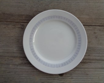 Swedish Vintage Plate; Rörstrand Sweden Breakfast Dessert Plate 7"/ 17 cm White Plate with Silver Gray Graphic Pattern; Scandinavian Plate