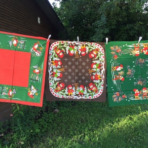 Set of 3 Swedish vintage Christmas print table linens AS IS condition