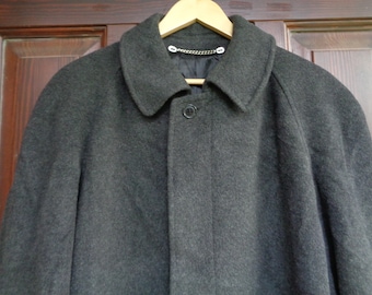 Vintage Men's Overcoat size 50 /L; Mr.Ramos Dark Gray Pure New Wool Coat; Raglan Sleeve Classic Coat, Length 46"/ 118cm