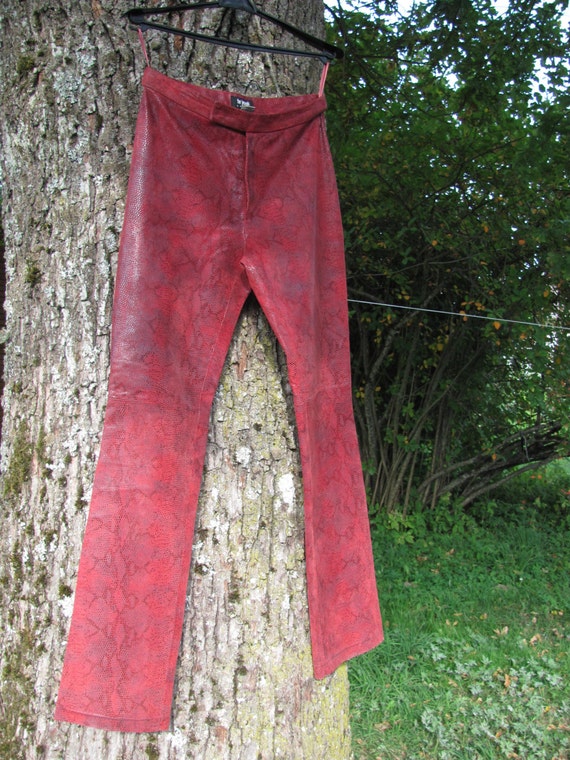 Vintage Leather Pants; Dark Red & Gray Leather Pa… - image 5