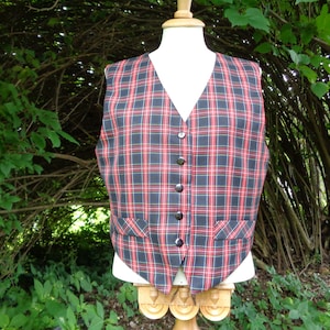 chaleco de época; Chaleco tartán rojo y negro talla M/L; Chaleco de poliéster/viscosa Design Essentials con forro de nailon