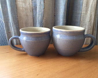 Signed studio pottery coffee cups, Light blue hand thrown ceramic demitasses vol 120ml / 4oz