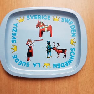 Vintage metal mini tray with symbols of Sweden