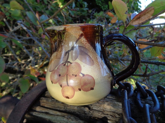 Vintage pottery H4" Small milk jug, Rustic ceramic creamer
