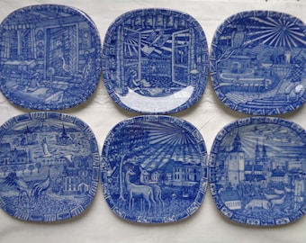 ONE Rörstrand Sweden porcelain plate from series JULEN, Swedish vintage Blue & White collectible plate