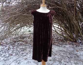 Vintage Tunic Dress, Viscose & Silk Dark Brown Plush Velvet Tunic; Mini Dress size XS, S; Length 34" Sleeveless Dress; Maternity Dress