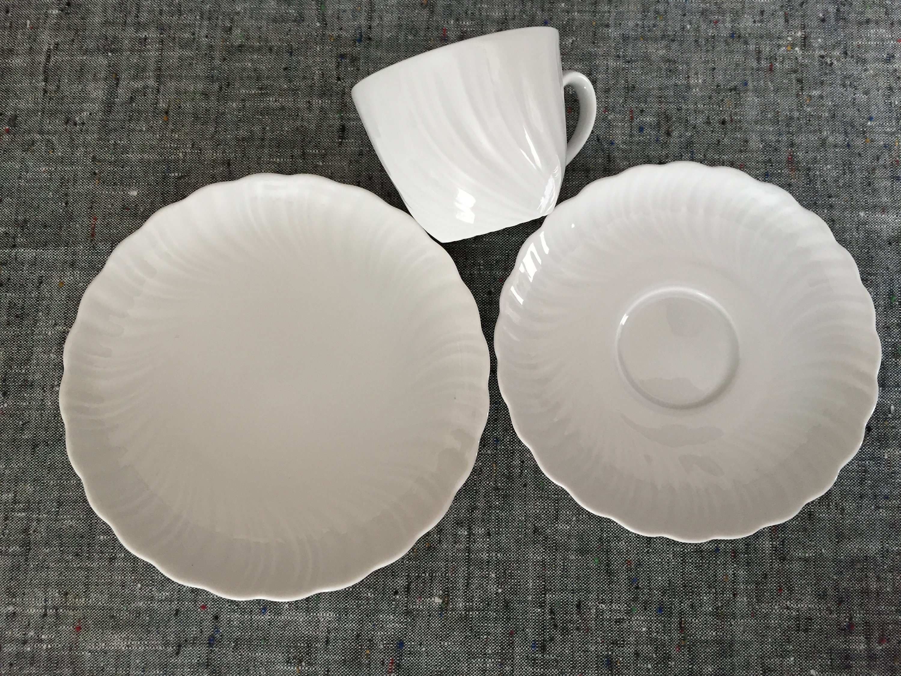 German Vintage White Porcelain Trio, Tirschenreuth 1838 Breakfast