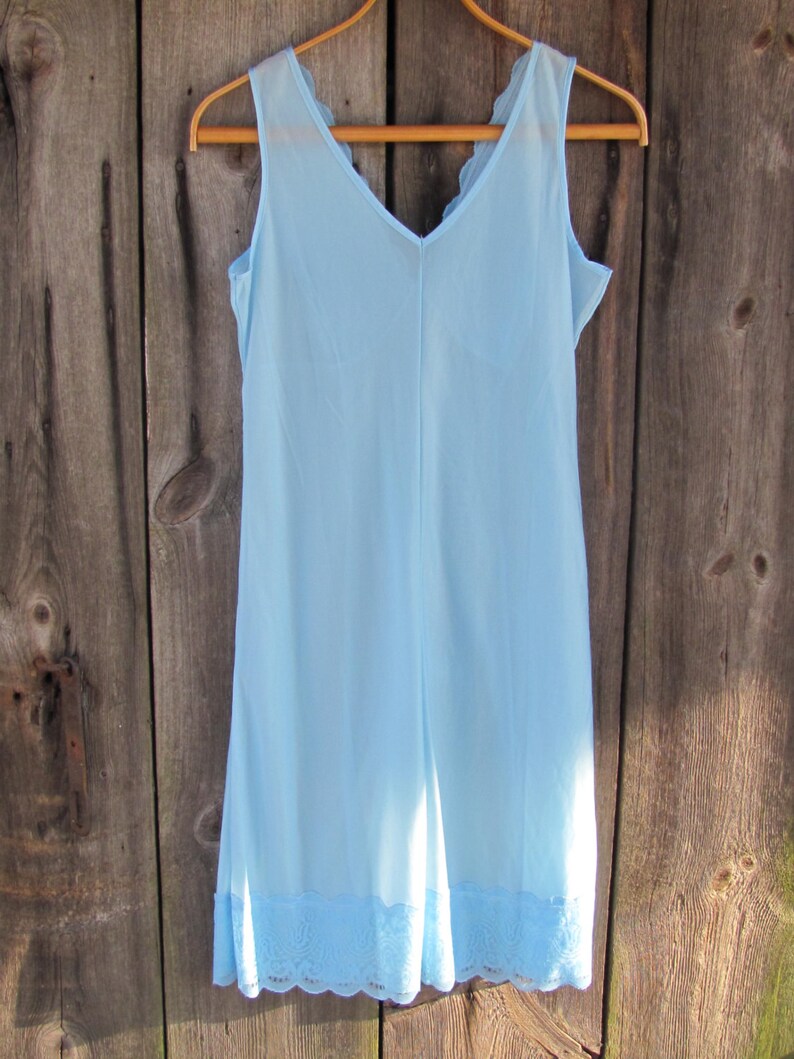 Vintage Full Slip Lingerie Light Blue Nylon Full Slip with Lace Vintage Sleepwear / Nightgown / Full Slip Size S to M image 4