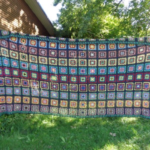 Old hand crochet blanket size 55&quot;x 100&quot; Granny square crochet large throw, Afghan blanket