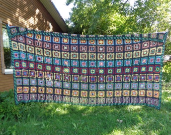 Old hand crochet blanket size 55"x 100" Granny square crochet large throw, Afghan blanket