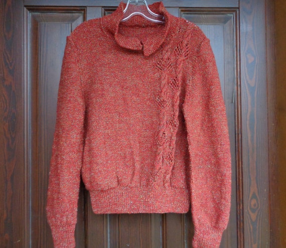 Vintage hand knitted sweater; Brick color sweater… - image 1
