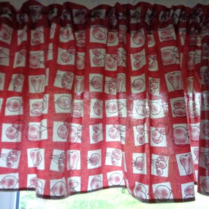 Vintage curtain H21&quot;x W118&quot; Cotton curtain with Fruit & Berry print, Kitchen curtain valance