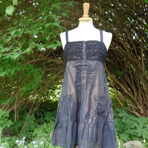 Vintage Dress size UK8 River Island Cotton Dress with Metallic Fibres Elevated Waist Strap Dress Mini Dress with Glitters Party Dress image 3