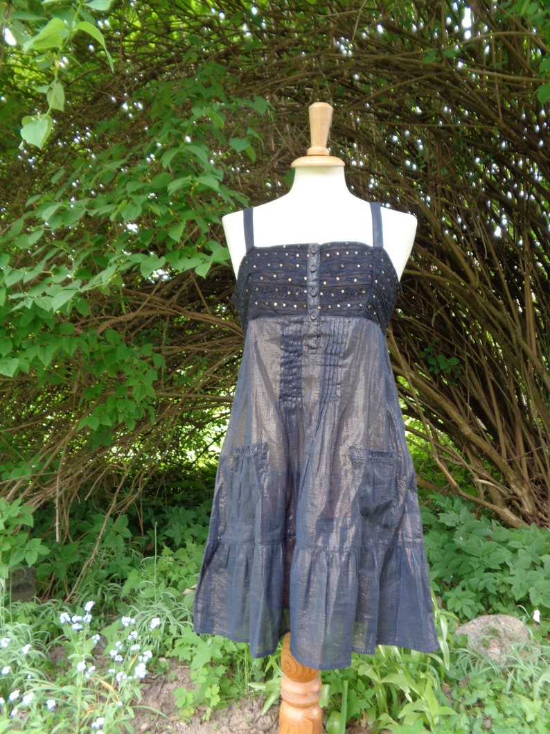 Vintage Dress size UK8 River Island Cotton Dress with Metallic Fibres Elevated Waist Strap Dress Mini Dress with Glitters Party Dress image 3