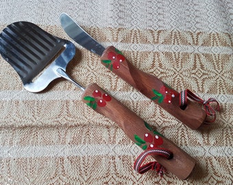 Swedish vintage set of Cheese slicer & Butter knife with handmade wooden handles